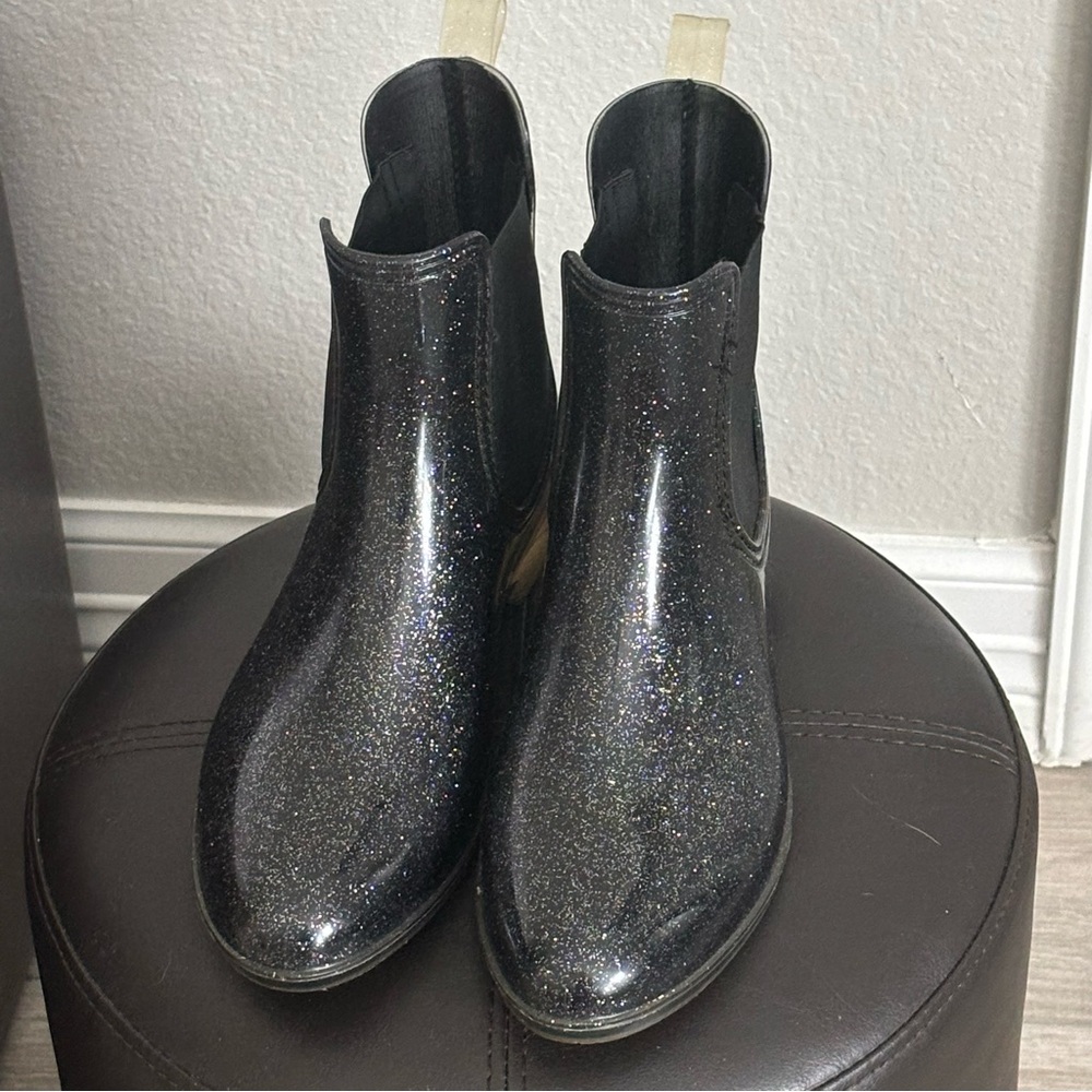 Women's Black Glitter Rain Boots